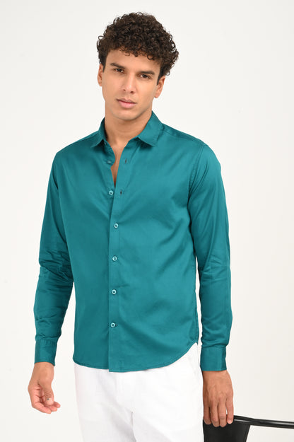 DLAZY TEAL GREEN PLAIN  SATIN SHIRT…