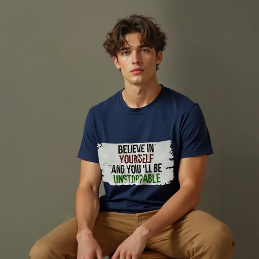 DLAZY NAVY BLUE PRINTED: Regular fit 210 GSM Premium Cotton T-Shirt