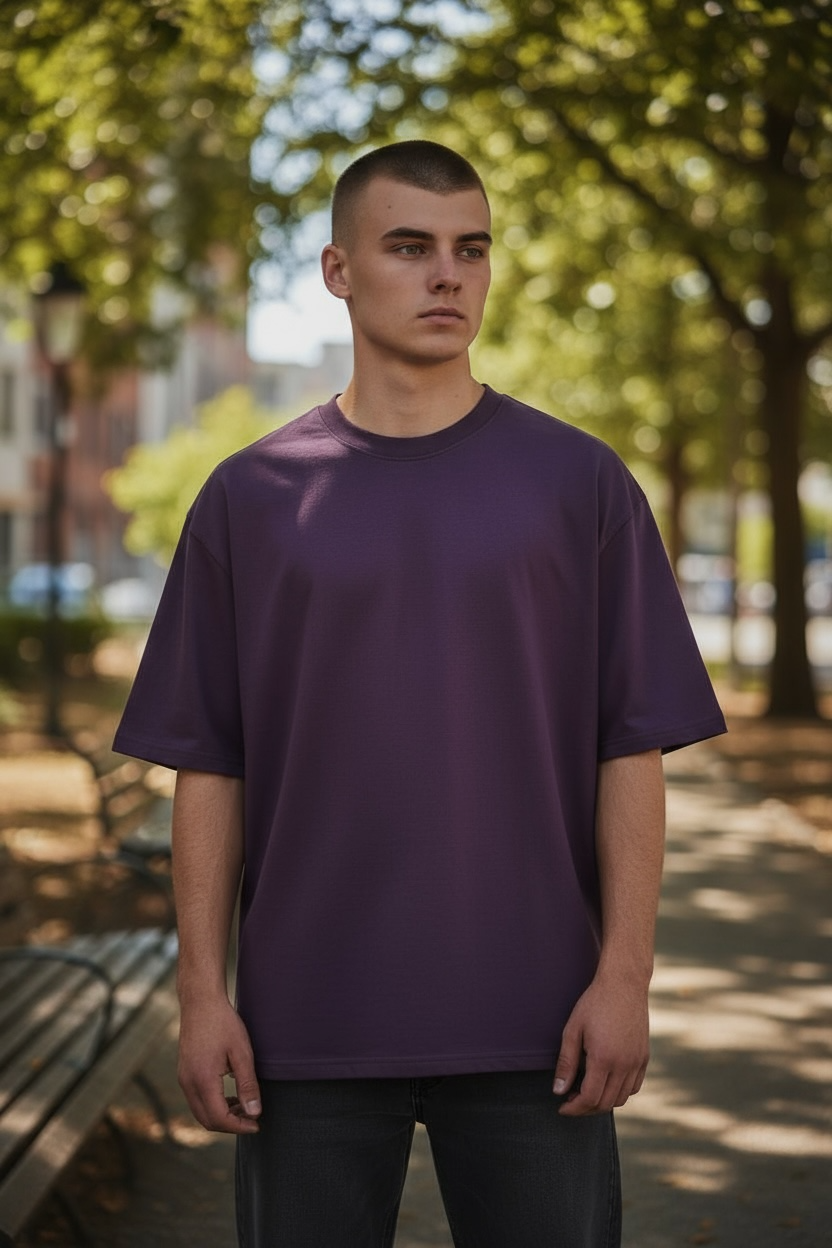 DLAZY PLAIN VELVET GRAPE OVERSIZED T-SHIRT
