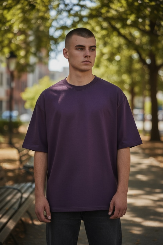 DLAZY PLAIN VELVET GRAPE OVERSIZED T-SHIRT