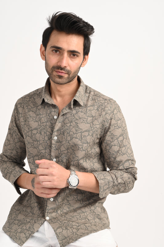 DLAZY SAGA BEIGE DOBBY PRINTED SHIRT