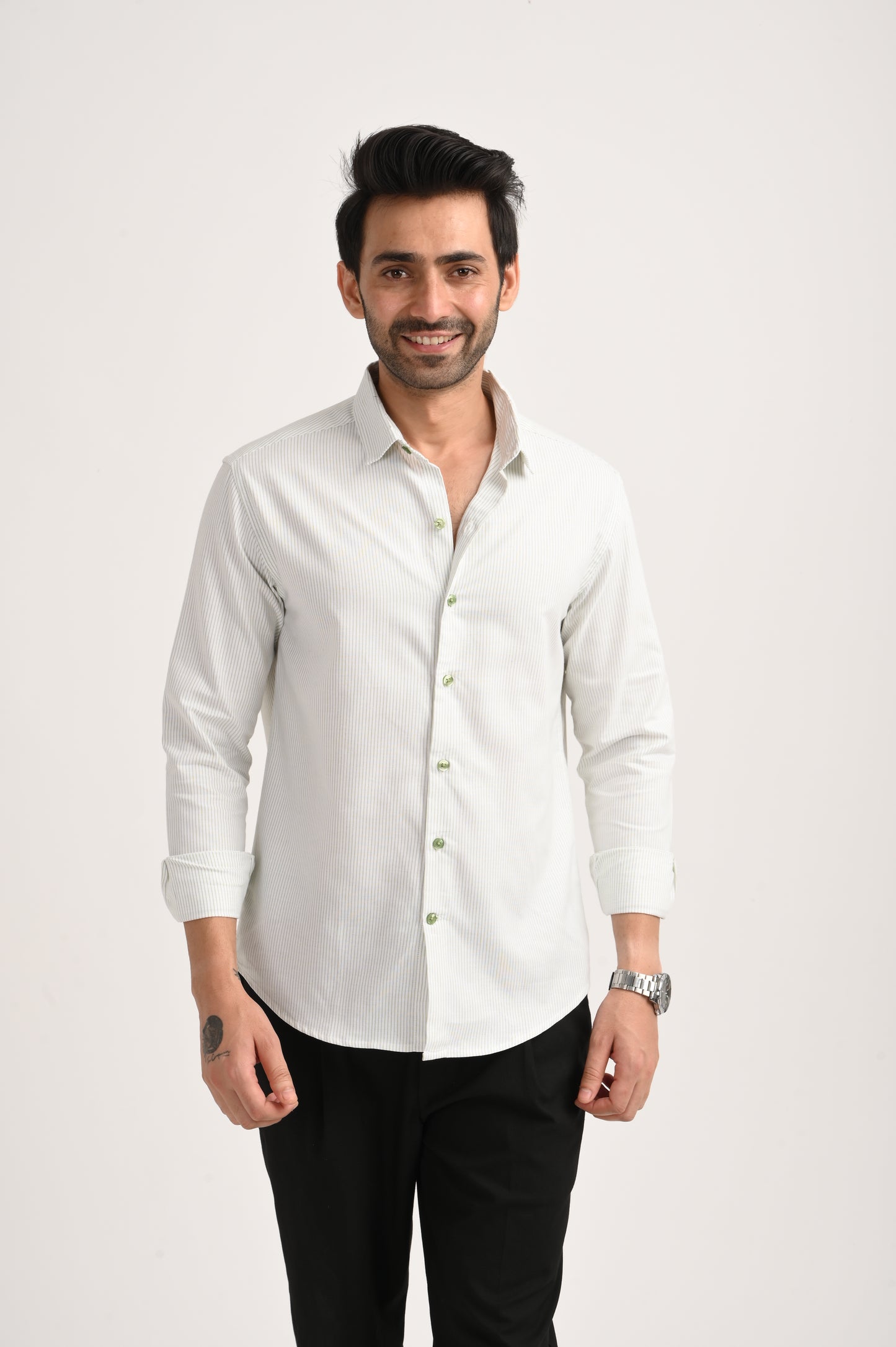 DLAZY MEN GREEN STRIPES REGULARLY FIT SHIRT