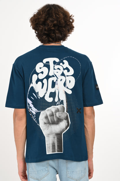 DLAZY STAY WEIRD PETROL BLUE OVERSIZED TEE