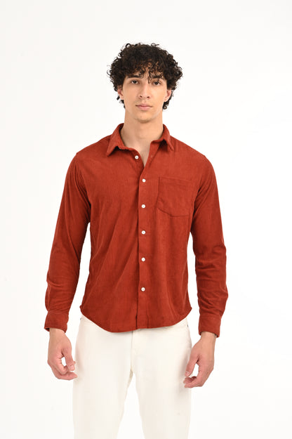 DLAZY MEN REDDISH- BROWN CORDUROY SHIRT