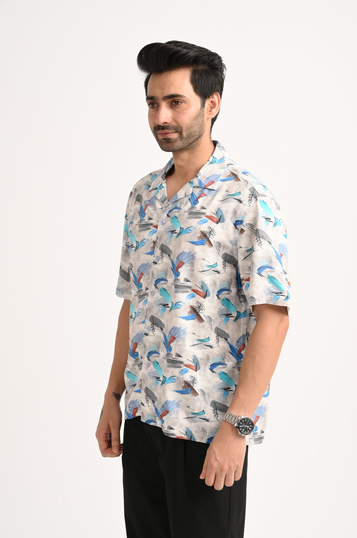 DLAZY BLUE PRINTED HALF SLEEVE SHIRT