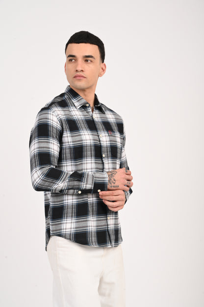 Dlazy black and white check shirt with a subtle grey tone.