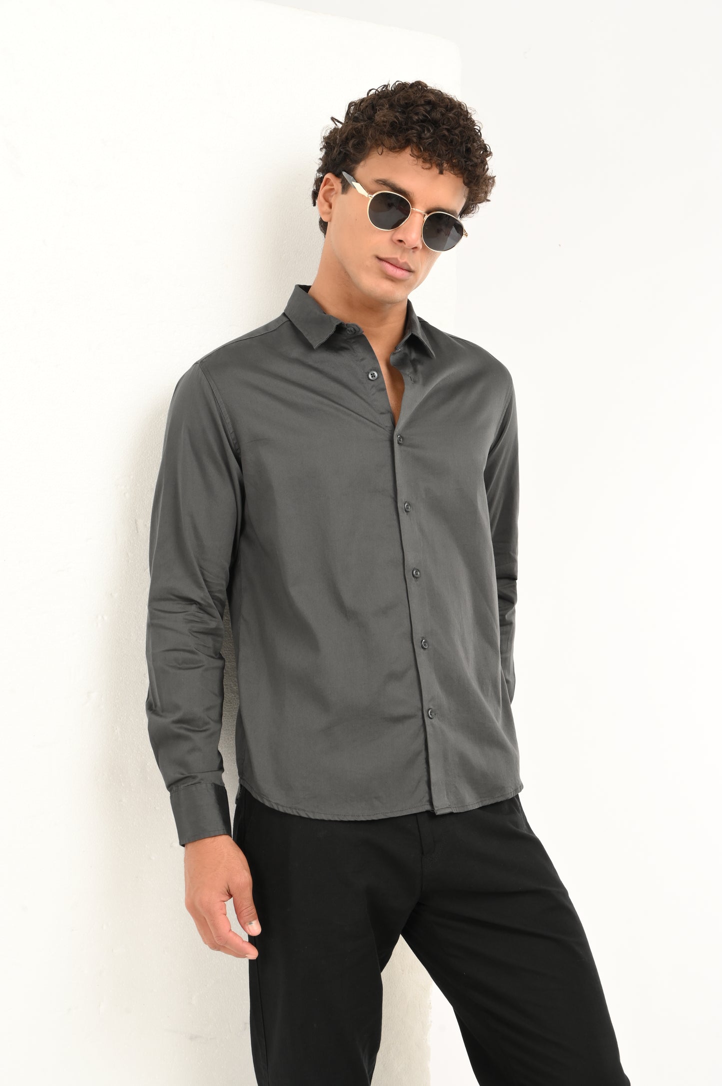 DLAZY GREY PLAIN  SATIN SHIRT…