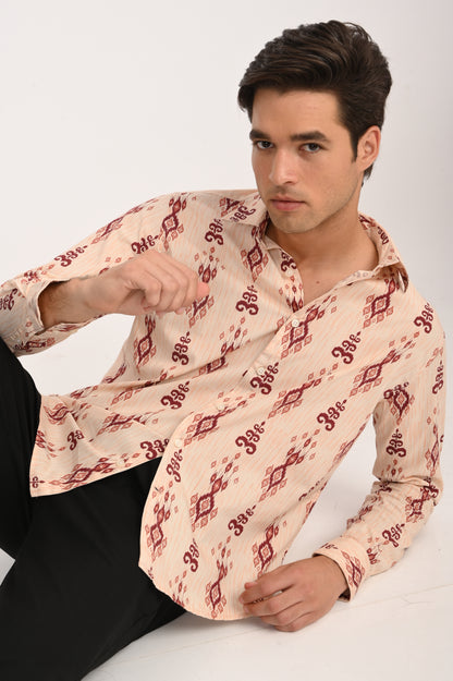 DLAZY TRADITIONAL RUSTIC IKAT BEIGE SHIRT..