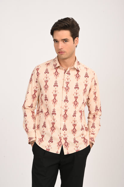 DLAZY TRADITIONAL RUSTIC IKAT BEIGE SHIRT..