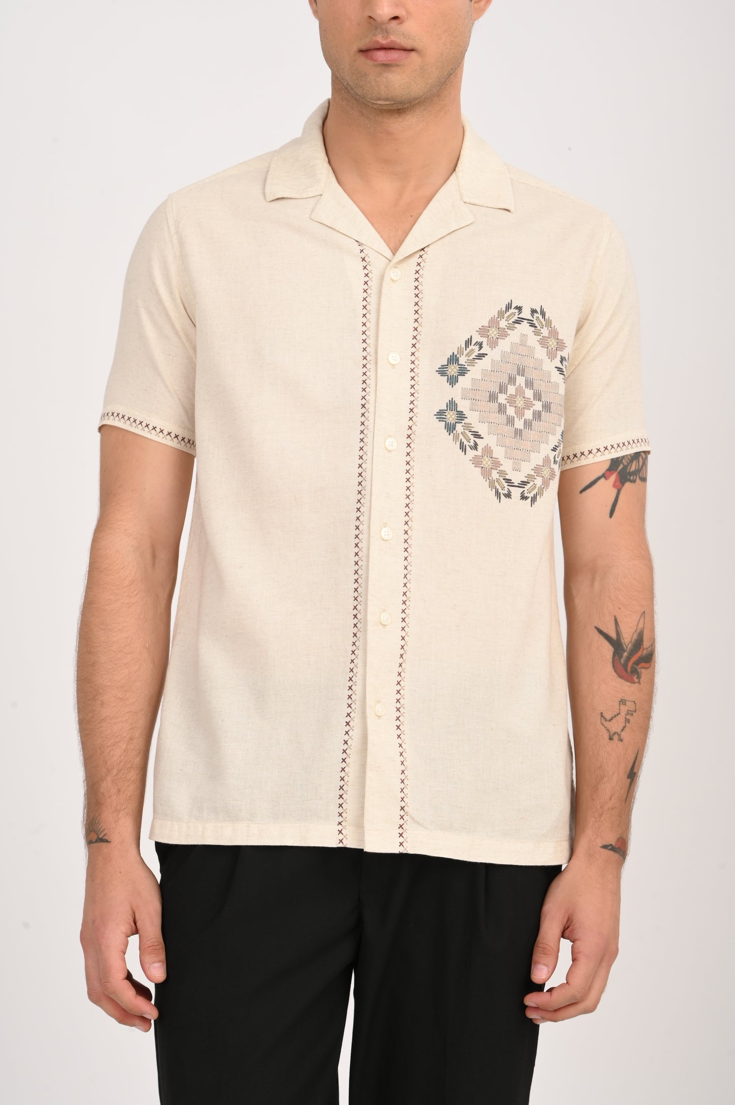 DLAZY ARTISAN DIAMOND DIGITAL PRINTED COTTON LINEN SHIRT