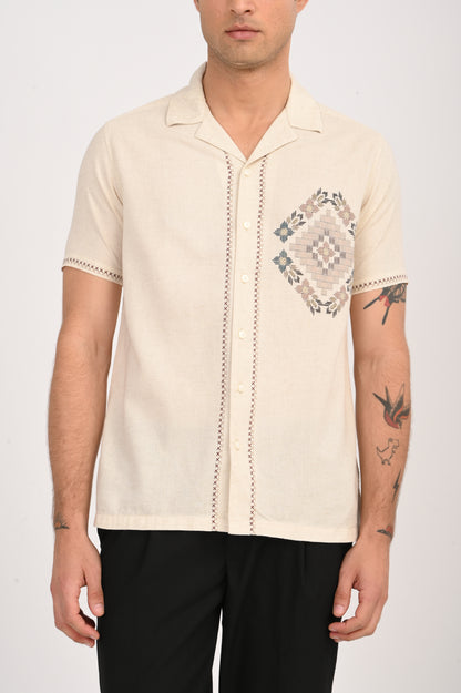 DLAZY ARTISAN DIAMOND DIGITAL PRINTED COTTON LINEN SHIRT