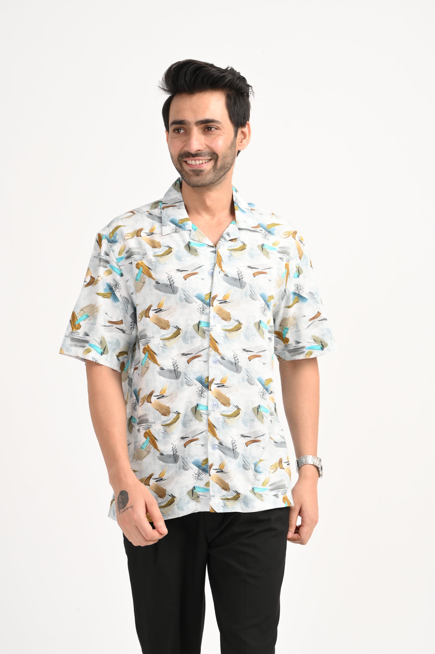 DLAZY GREEN HALF SLEEVE PRINTED SHIRT