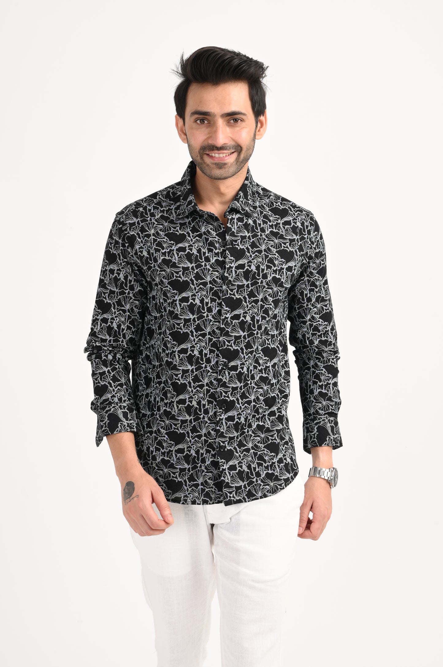 DLAZY BLACK DOBBY PRINTED SHIRT