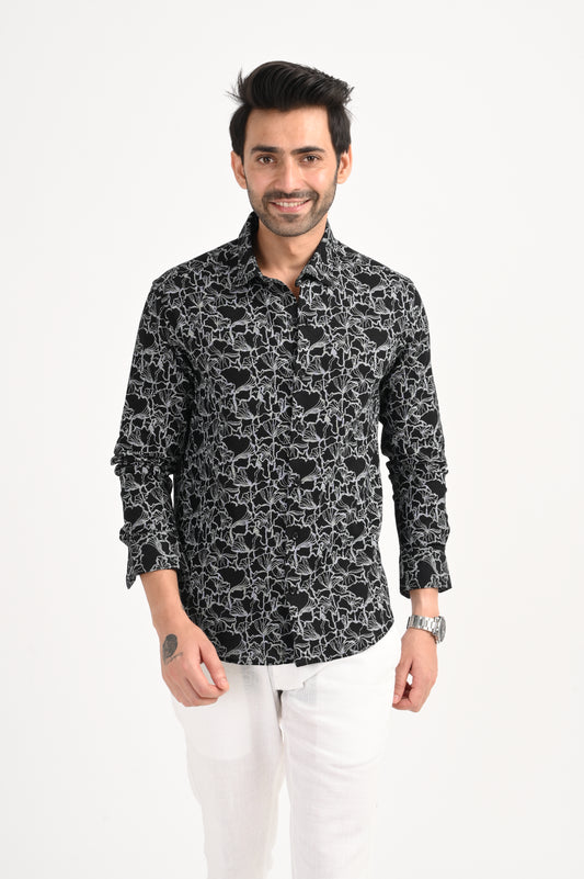 DLAZY BLACK DOBBY PRINTED SHIRT