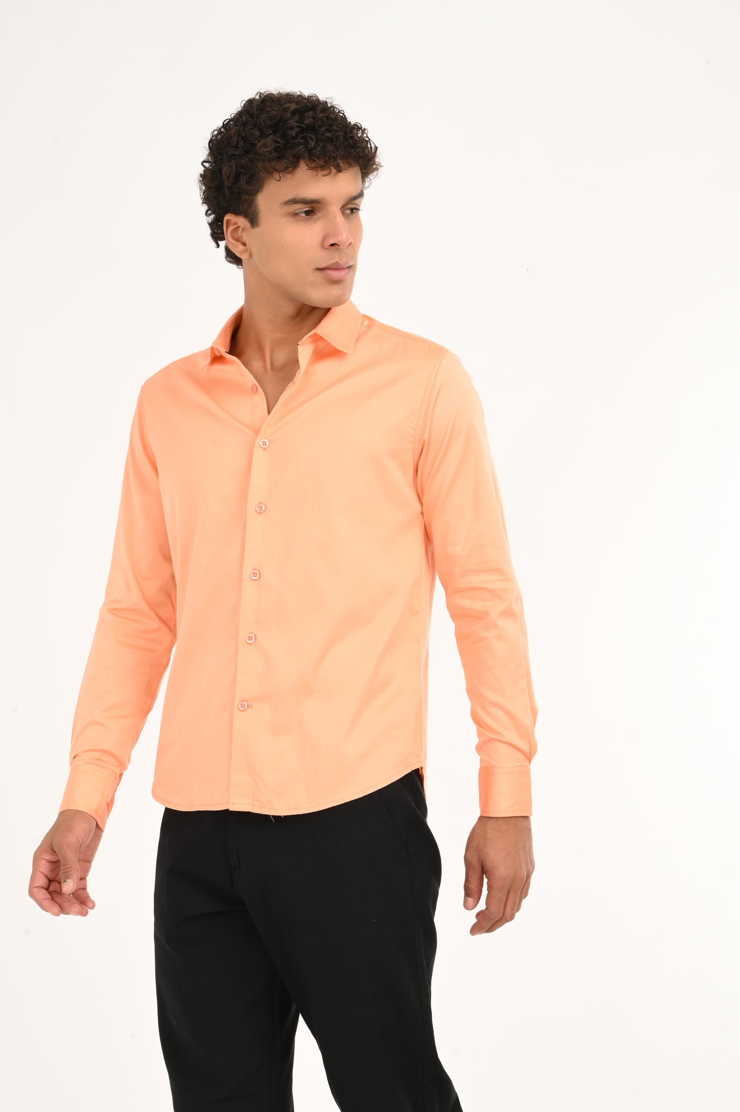 DLAZY PEACH ORANGE PLAIN  SATIN SHIRT…