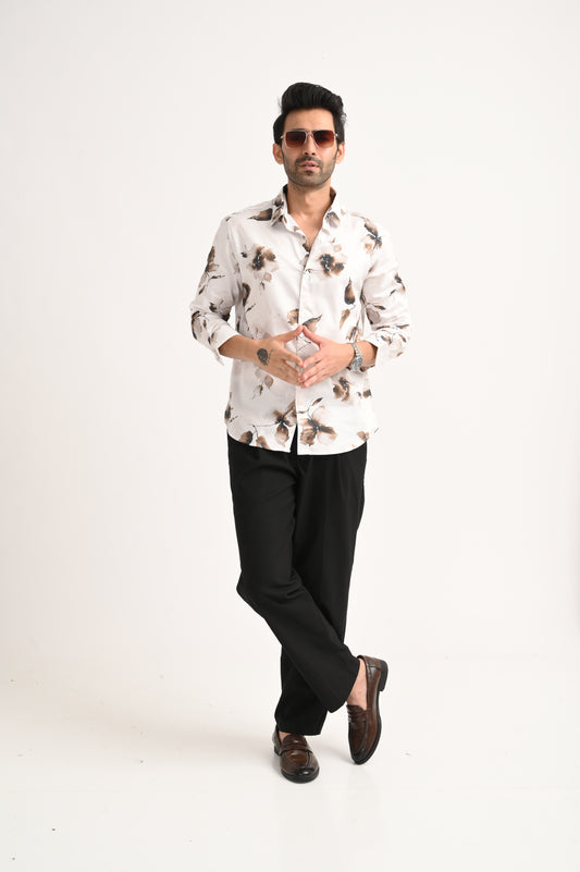 DLAZY MOCHA MIST PRINTED SATIN SHIRT