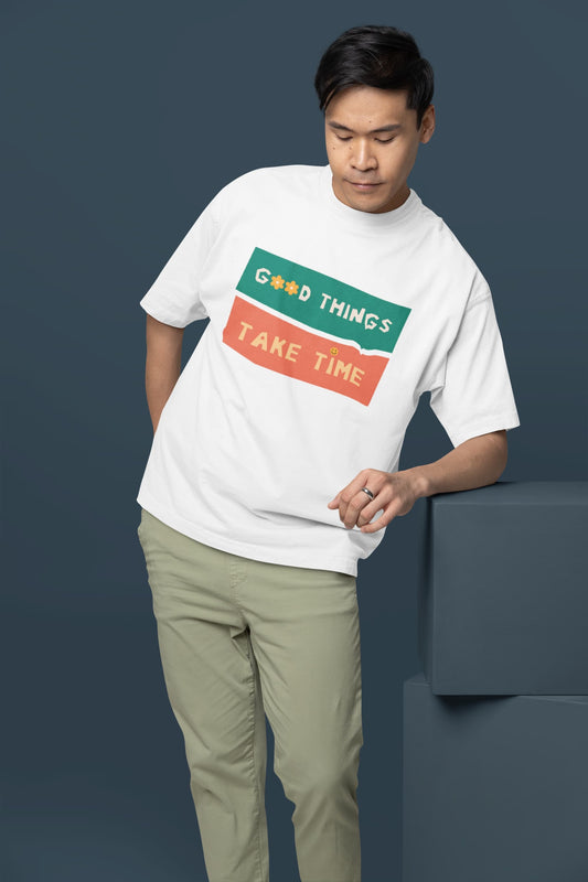 DLAZY WHITE PRINTED: Oversized 240gsm premium cotton T-shirt