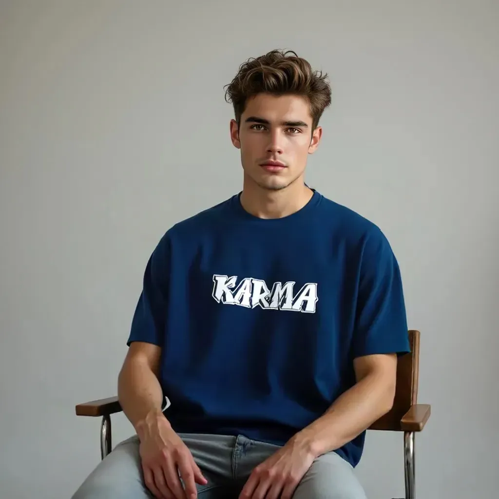 DLAZY NAVY BLUE KARMA: OVERSIZED 240GSM PREMIUM COTTON T-SHIRT