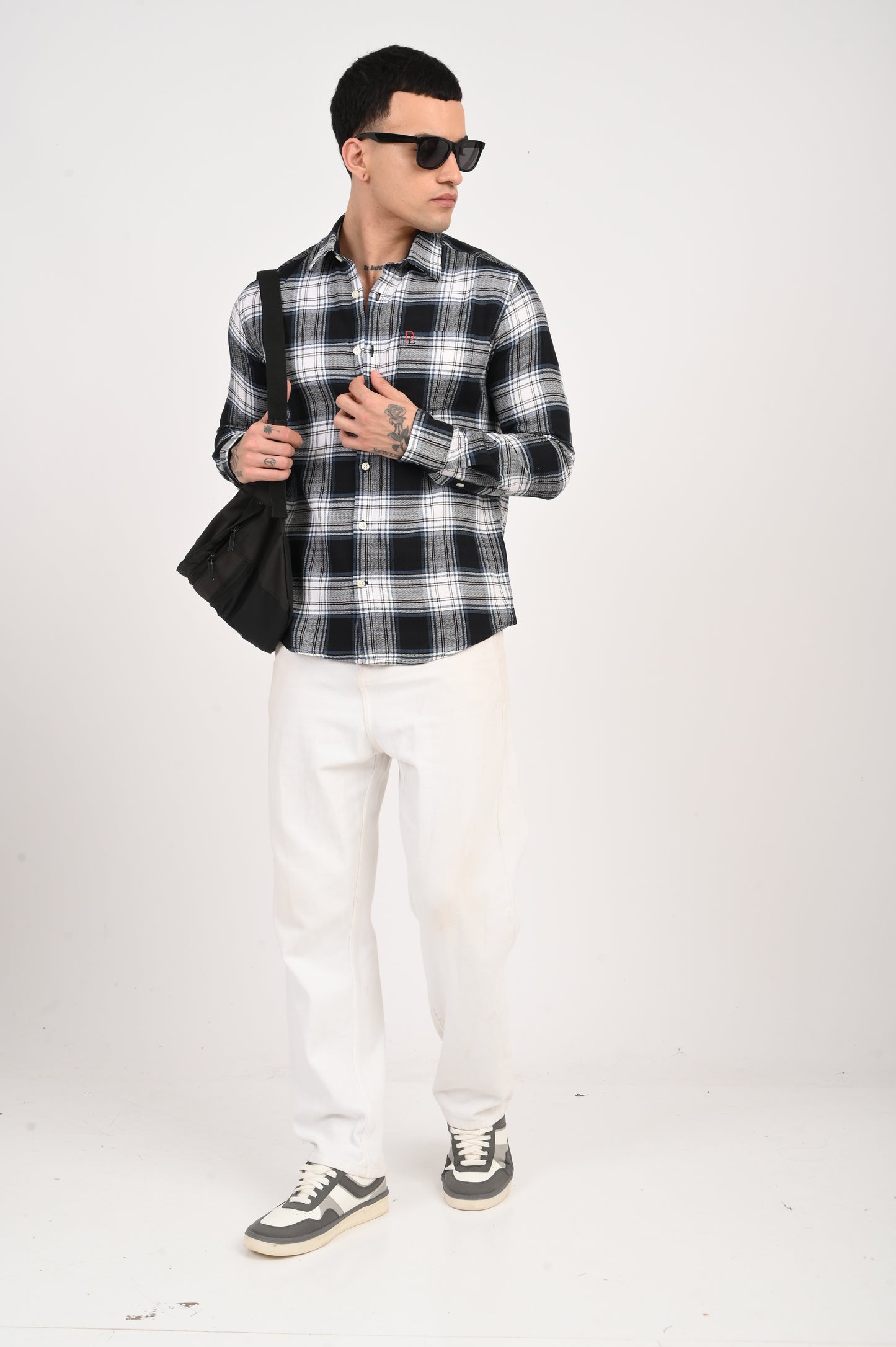 Dlazy black and white check shirt with a subtle grey tone.