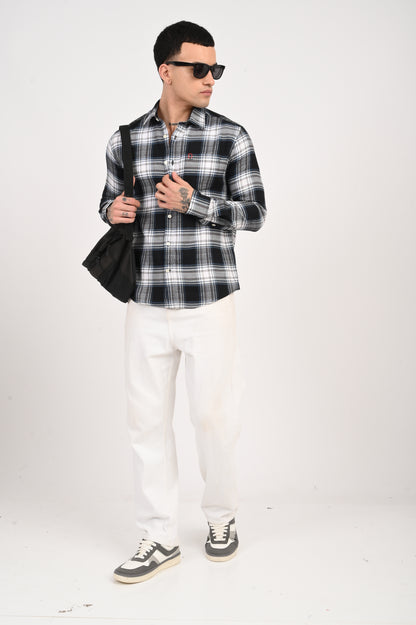 Dlazy black and white check shirt with a subtle grey tone.