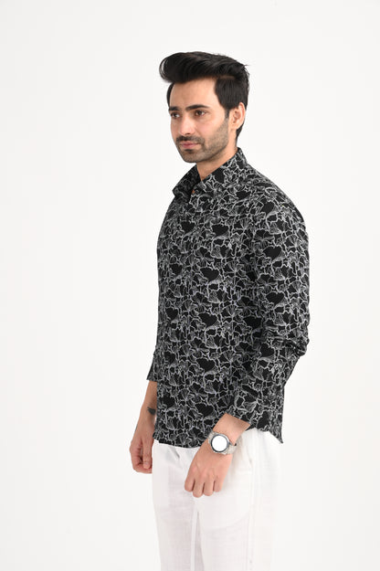 DLAZY BLACK DOBBY PRINTED SHIRT