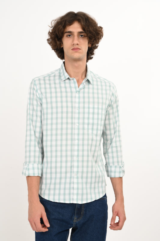 DLAZY MINT GRID DOBBY CHECKS SHIRT
