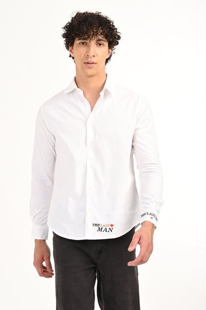DLAZY WHITE THE LAZY MAN EMBROIDERY SHIRT