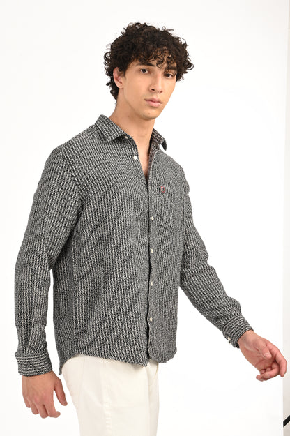 DLAZY MEN BLACK AND WHITE TEXTURED SHIRT