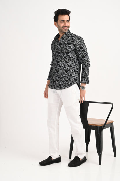 DLAZY BLACK DOBBY PRINTED SHIRT