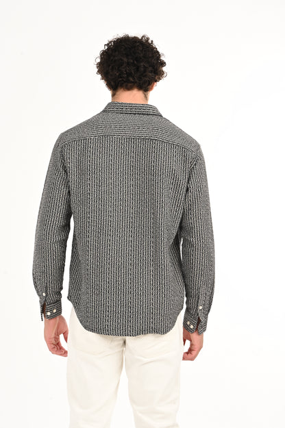 DLAZY MEN BLACK AND WHITE TEXTURED SHIRT