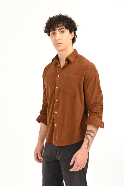 DLAZY MEN BROWN CORDUROY SHIRT