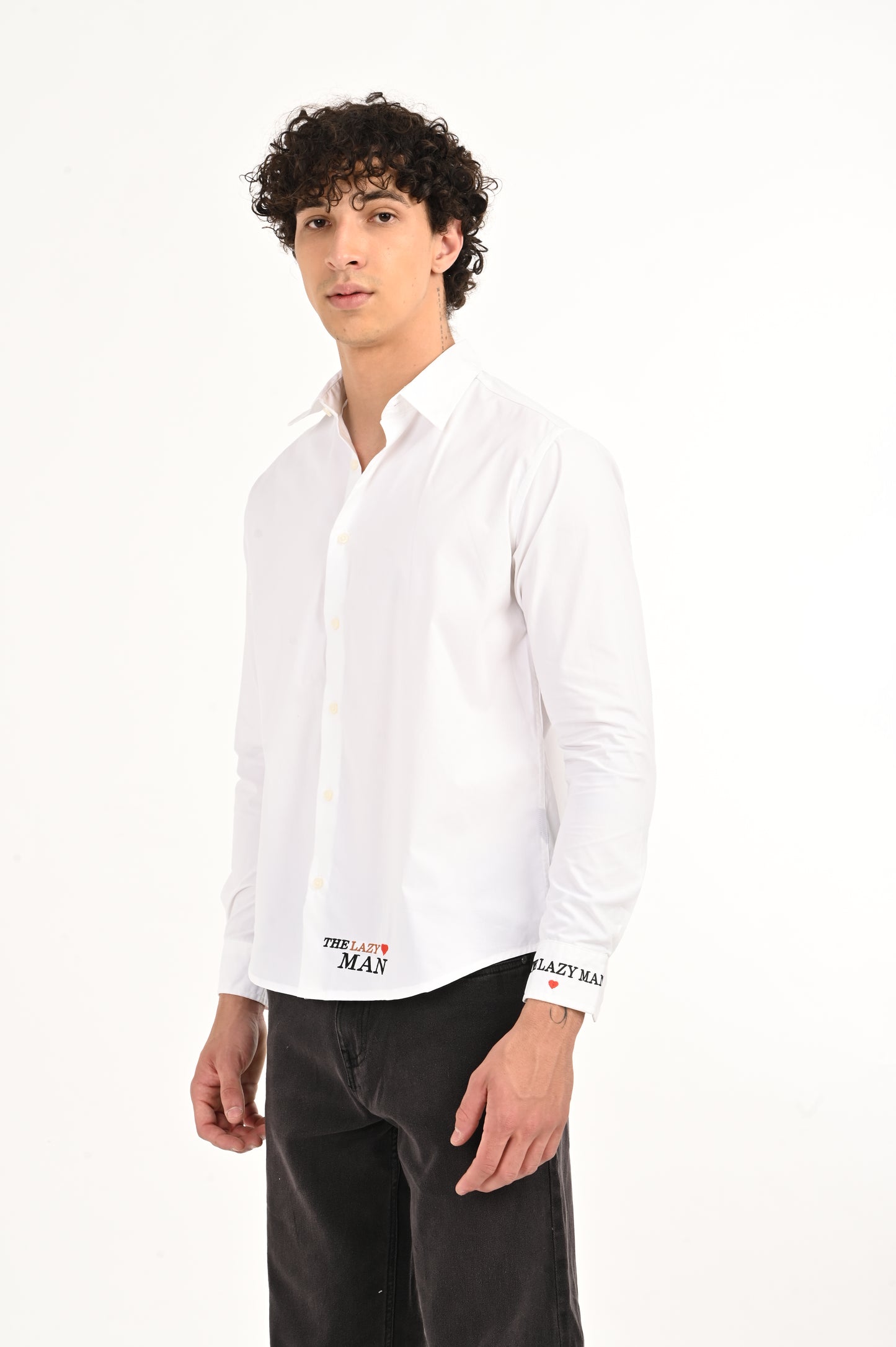 DLAZY WHITE THE LAZY MAN EMBROIDERY SHIRT