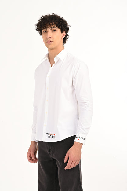 DLAZY WHITE THE LAZY MAN EMBROIDERY SHIRT