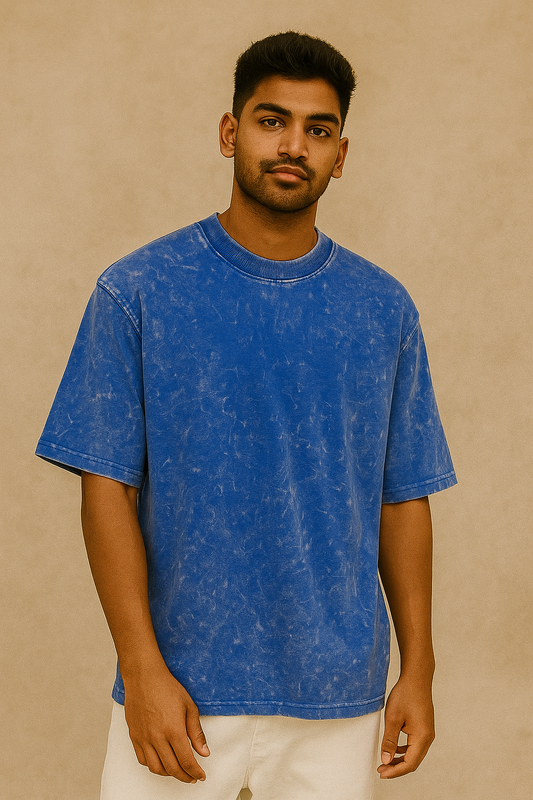 DLAZY COBALT BLUE ACID WASH T-SHIRT