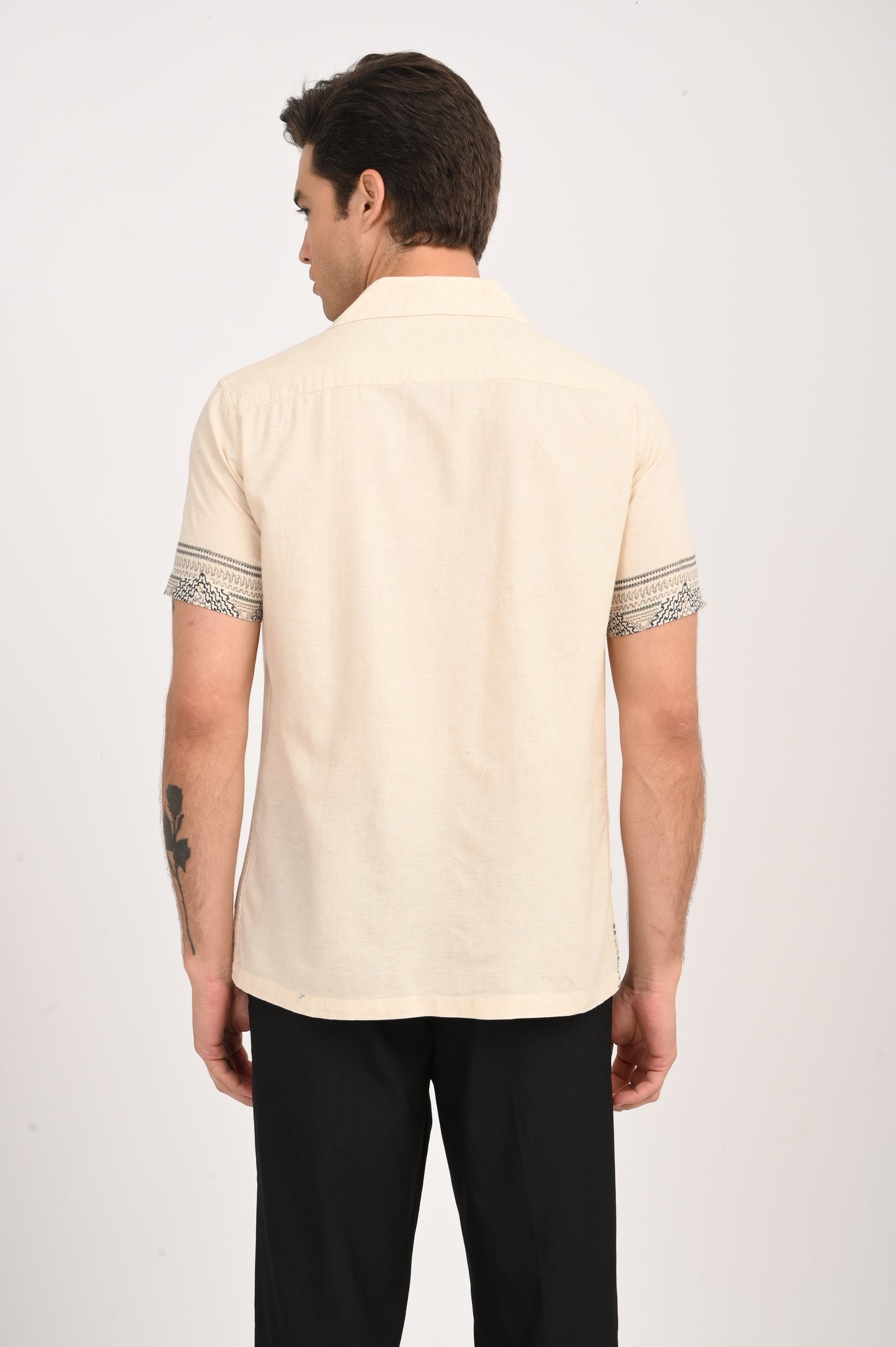 DLAZY ETHINC GEOMETRY DIGITAL PRINTED COTTON LINEN SHIRT..