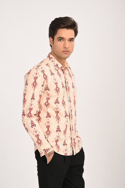 DLAZY TRADITIONAL RUSTIC IKAT BEIGE SHIRT..