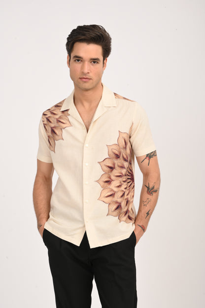 DLAZY SUNBURST PETAL DIGITAL PRINTED COTTON LINEN SHIRT