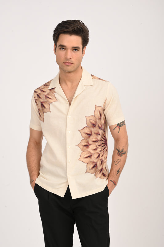 DLAZY SUNBURST PETAL DIGITAL PRINTED COTTON LINEN SHIRT