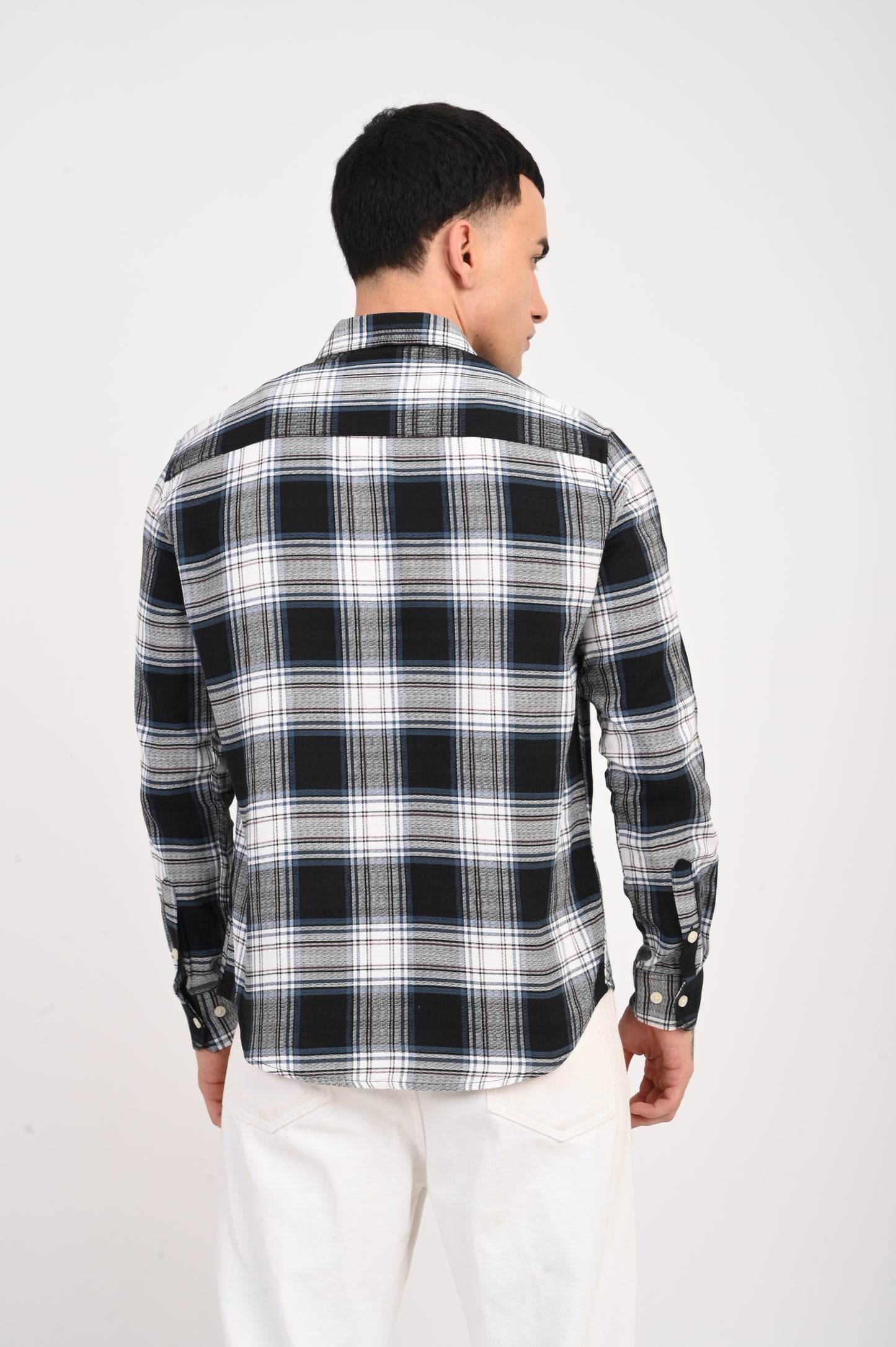 Dlazy black and white check shirt with a subtle grey tone.