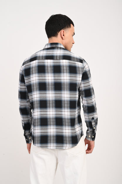 Dlazy black and white check shirt with a subtle grey tone.