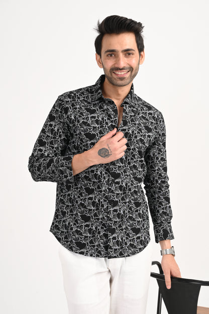 DLAZY BLACK DOBBY PRINTED SHIRT