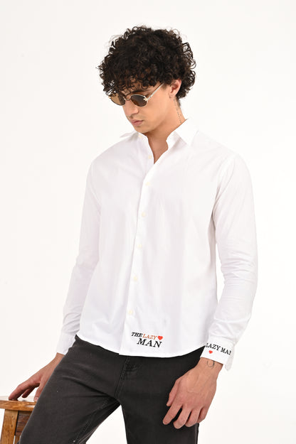 DLAZY WHITE THE LAZY MAN EMBROIDERY SHIRT