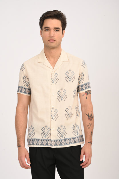 DLAZY DESERT MOSAIC DIGITAL PRINTED COTTON LINEN SHIRT..