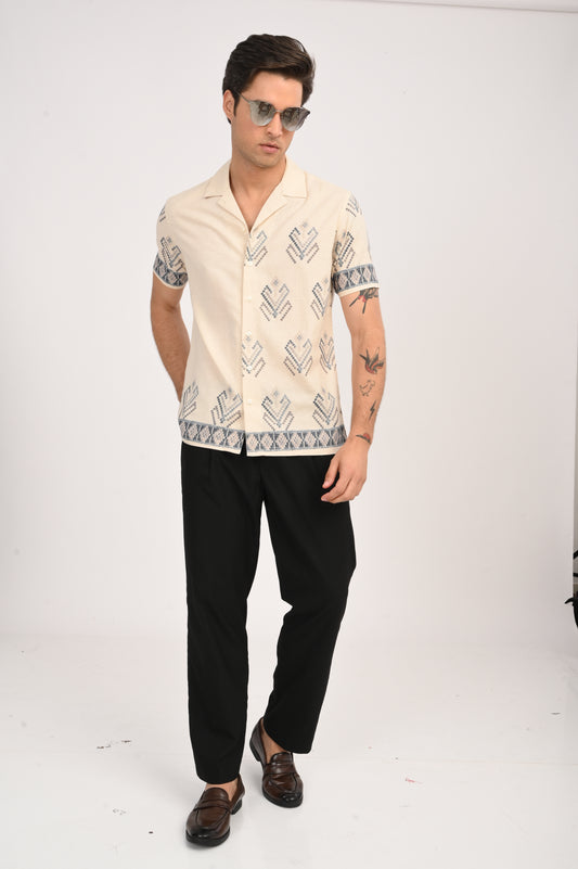 DLAZY DESERT MOSAIC DIGITAL PRINTED COTTON LINEN SHIRT..