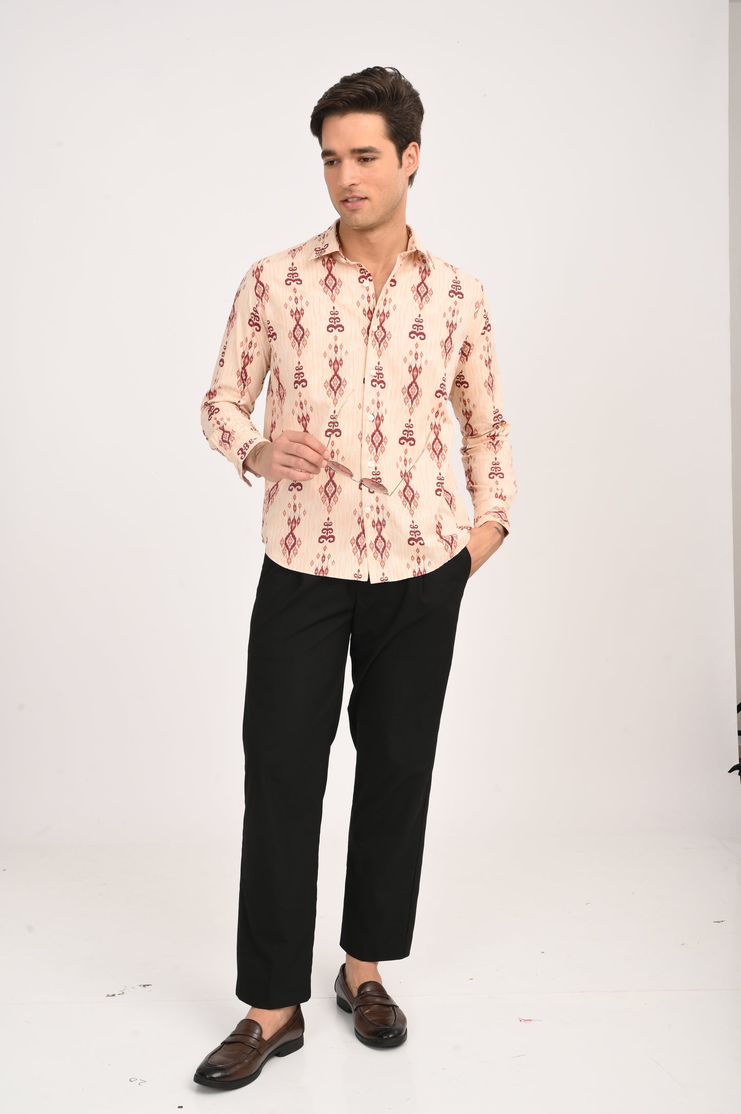 DLAZY TRADITIONAL RUSTIC IKAT BEIGE SHIRT..