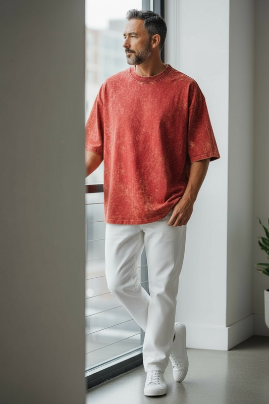 DLAZY RUST RED ACID WASH T-SHIRT