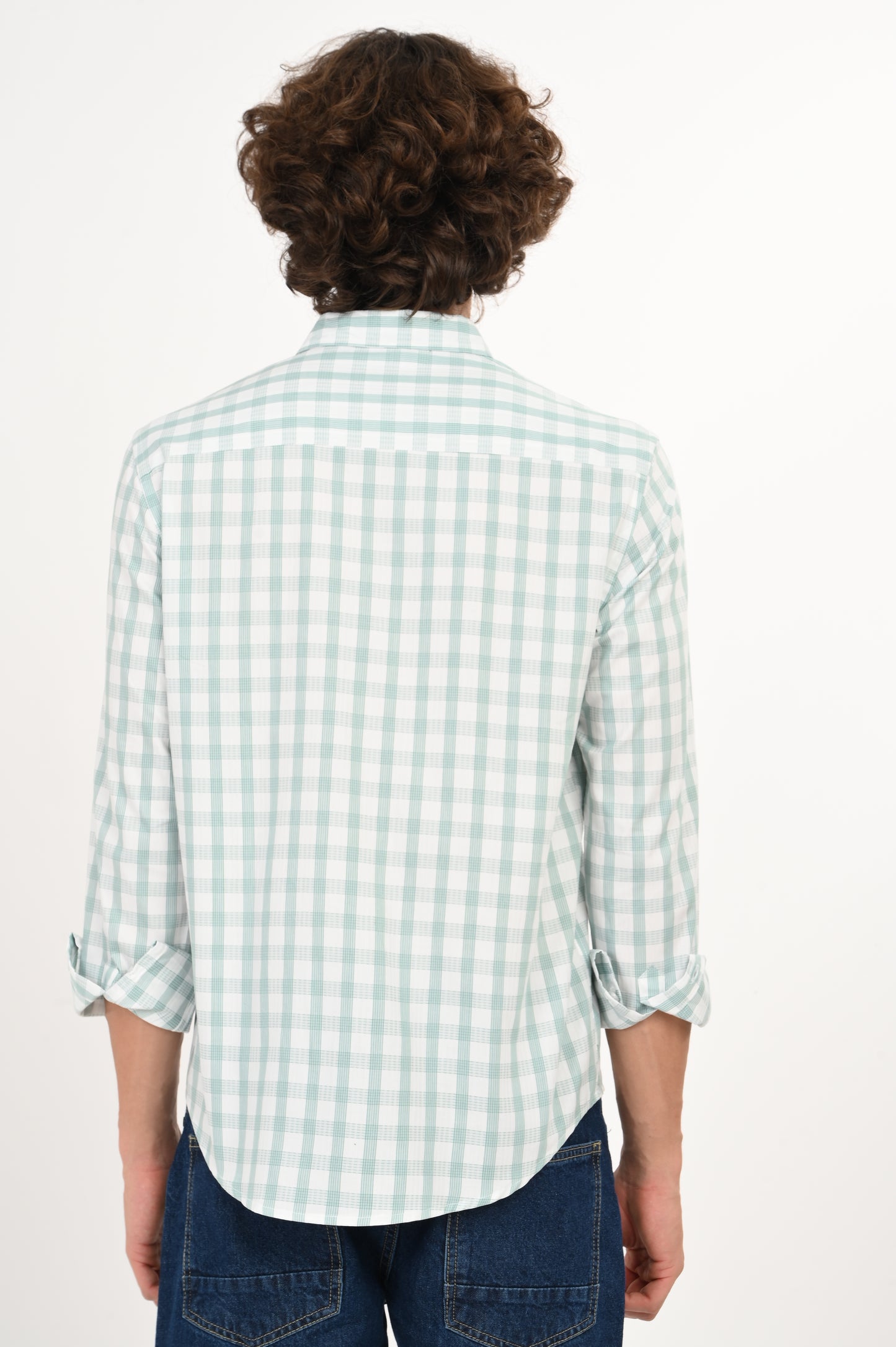 DLAZY MINT GRID DOBBY CHECKS SHIRT