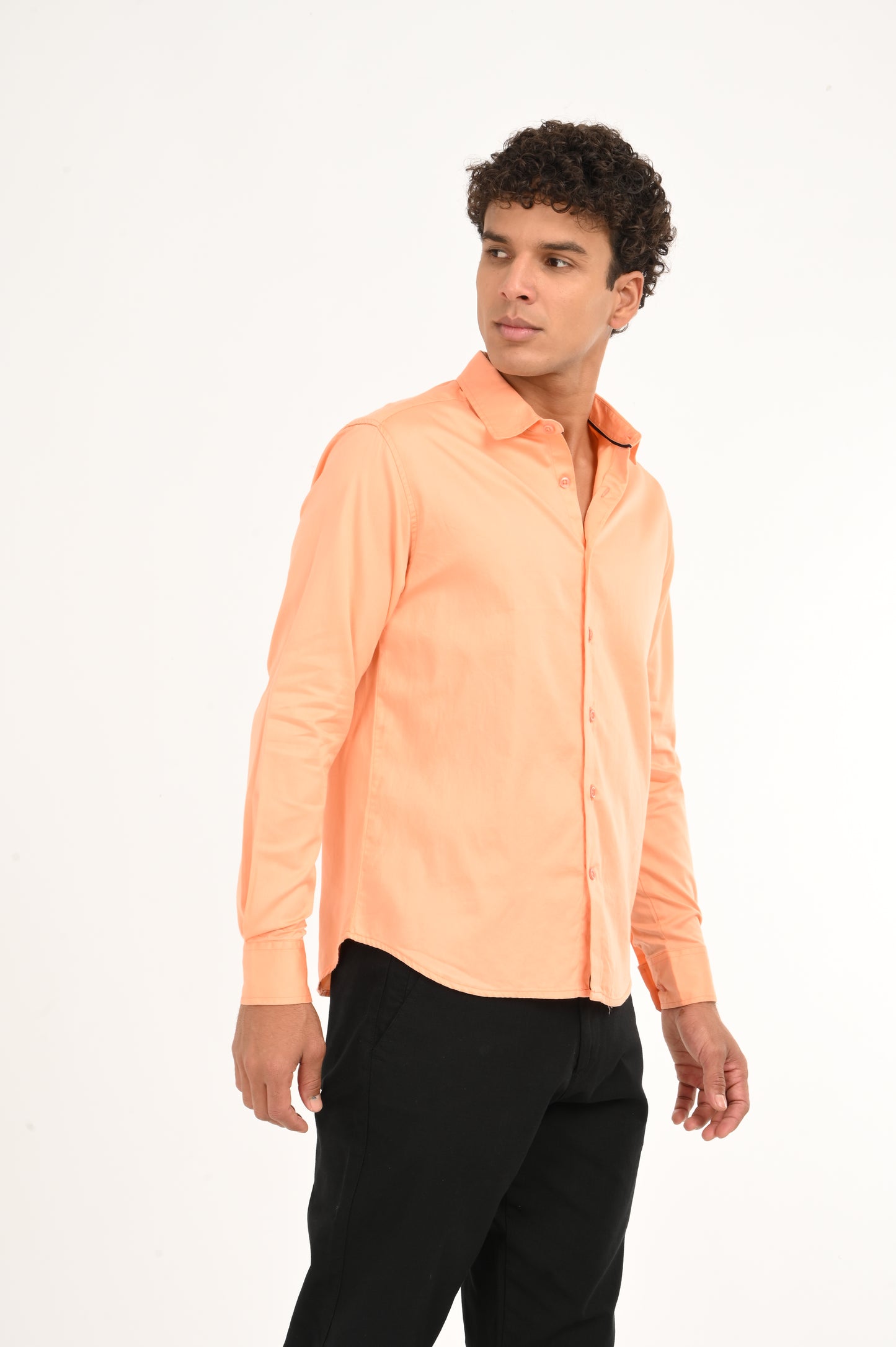 DLAZY PEACH ORANGE PLAIN  SATIN SHIRT…