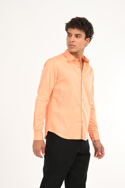 DLAZY PEACH ORANGE PLAIN  SATIN SHIRT…
