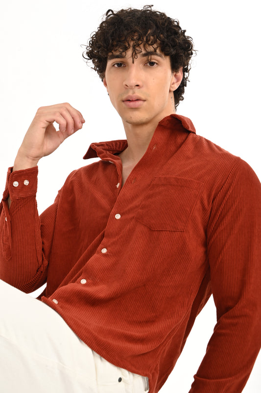 DLAZY MEN REDDISH- BROWN CORDUROY SHIRT